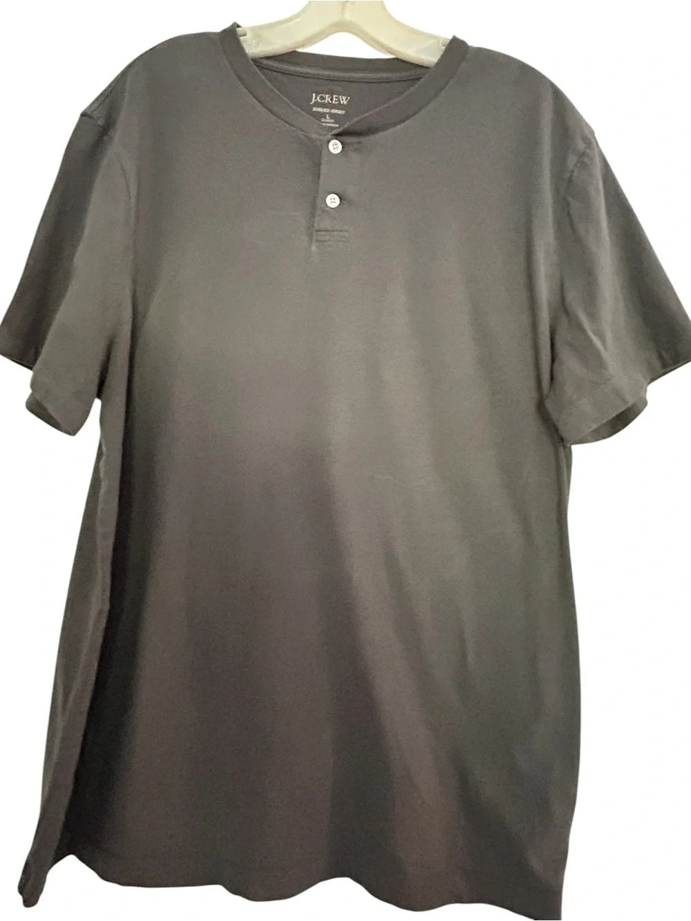 J. Crew Men's Suede Jersey Henley Short Sleeve Gray Crewneck SZ L EUC Casual